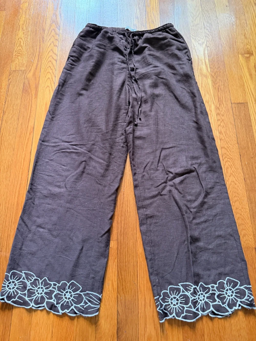 Abercrombie & Fitch Brown and Cream Linen Wide Leg Pants